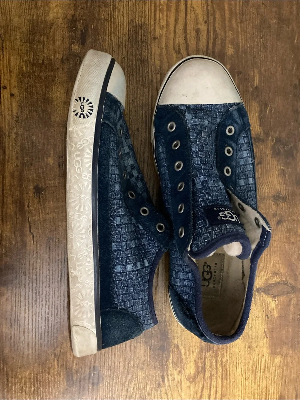 UGG Navy Woven Slip-On Sneakers with White Toe Caps